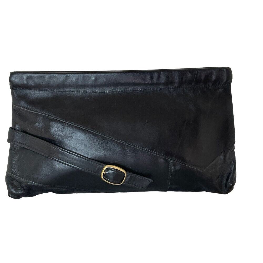 Vintage Retro 50s Prince Gardner Black Leather Clutch Handbag Buckle Accent